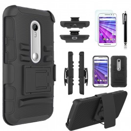 Motorola Moto G 3rd Gen Case, Dual Layers [Combo Holster] Case And Built-In Kickstand Bundled with [Premium Screen Protector] Hybird Shockproof And Circlemalls Stylus Pen (Black)